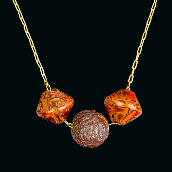 Japanese Ojime Bead Necklace, Antique Carved Beads