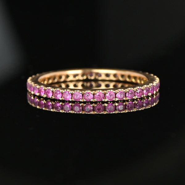 Vintage 18K Rose Gold Full Eternity Pink Sapphire Ring Band - Boylerpf