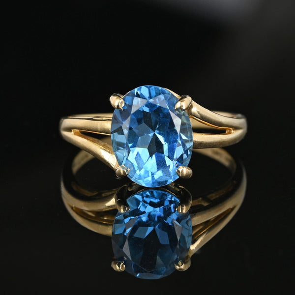 Vintage MidCentury 14K Gold Oval Blue Topaz Ring - Boylerpf