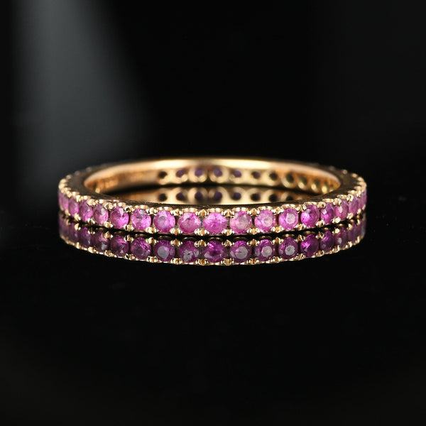 Vintage 18K Rose Gold Full Eternity Pink Sapphire Ring Band - Boylerpf