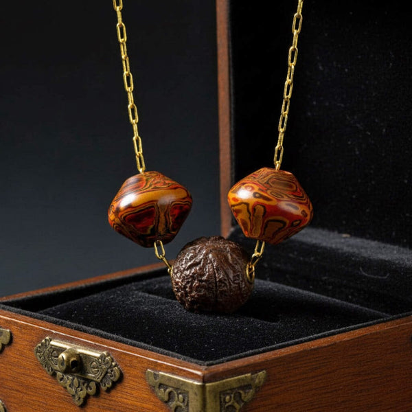 Japanese Ojime Bead Necklace, Antique Carved Beads
