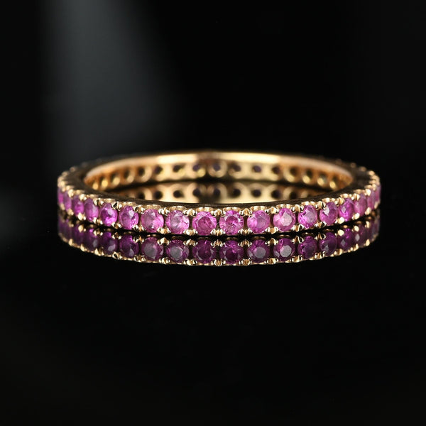 Vintage 18K Rose Gold Full Eternity Pink Sapphire Ring Band - Boylerpf