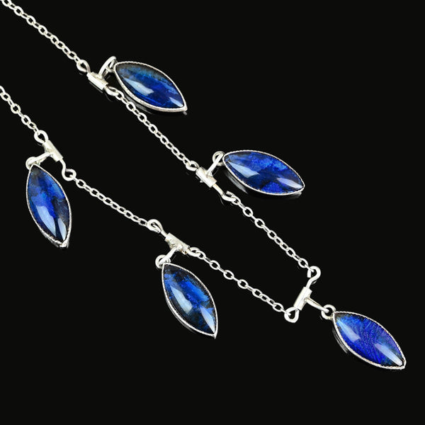 Antique Morpho Butterfly Wing Fringe Necklace - Boylerpf