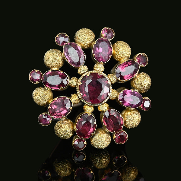 Antique 15K Gold Floral Cluster Amethyst Brooch - Boylerpf