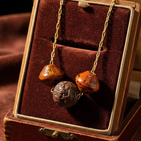 Japanese Ojime Bead Necklace, Antique Carved Beads