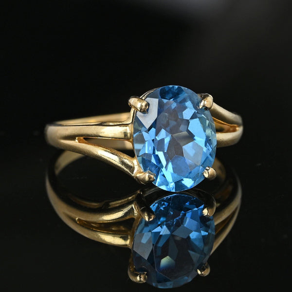 Vintage MidCentury 14K Gold Oval Blue Topaz Ring - Boylerpf