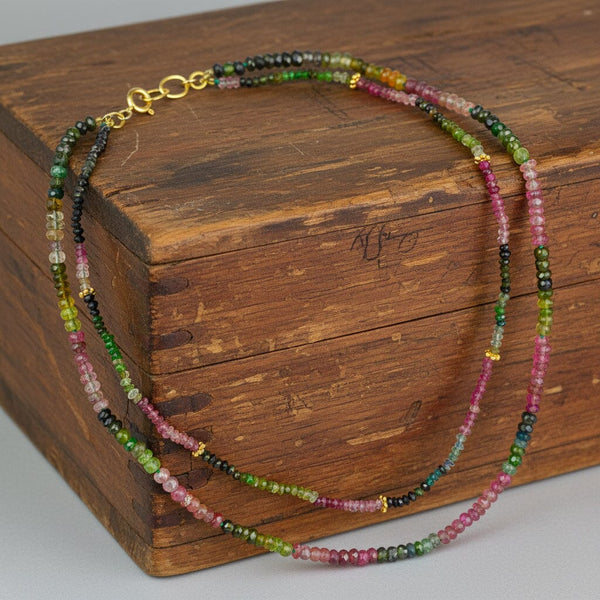 Natural Tourmaline Double Strand Necklace, 14K Gold