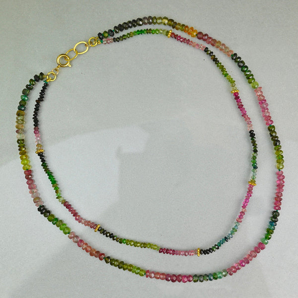 Natural Tourmaline Double Strand Necklace, 14K Gold