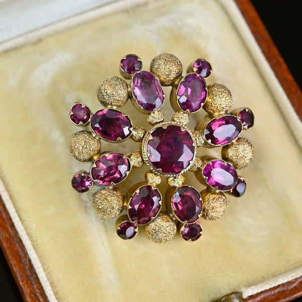 Antique 15K Gold Floral Cluster Amethyst Brooch - Boylerpf