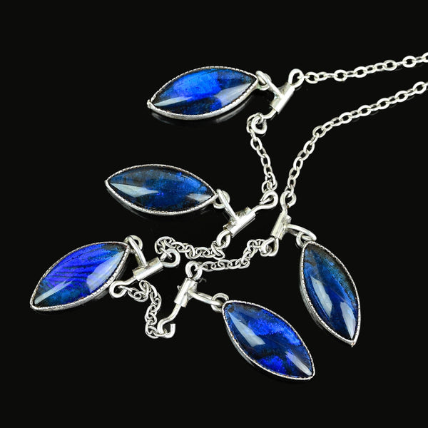 Antique Morpho Butterfly Wing Fringe Necklace - Boylerpf