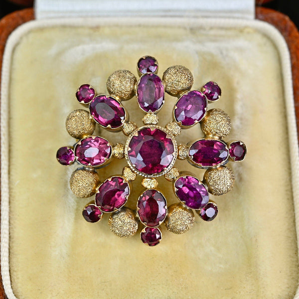 Antique 15K Gold Floral Cluster Amethyst Brooch - Boylerpf