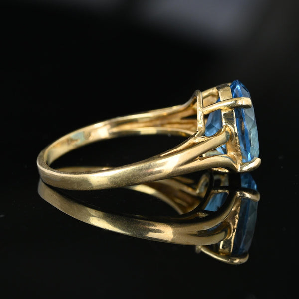 Vintage MidCentury 14K Gold Oval Blue Topaz Ring - Boylerpf