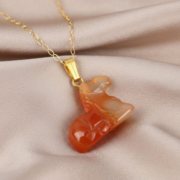 Vintage 9K Gold Carved Horse Carnelian Pendant Necklace - Boylerpf