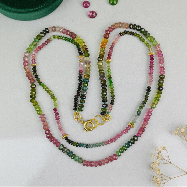 Natural Tourmaline Double Strand Necklace, 14K Gold