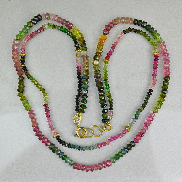 Natural Tourmaline Double Strand Necklace, 14K Gold