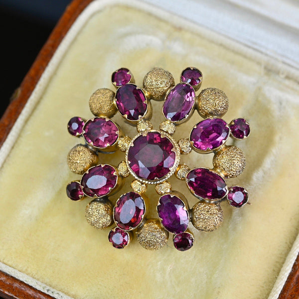Antique 15K Gold Floral Cluster Amethyst Brooch - Boylerpf