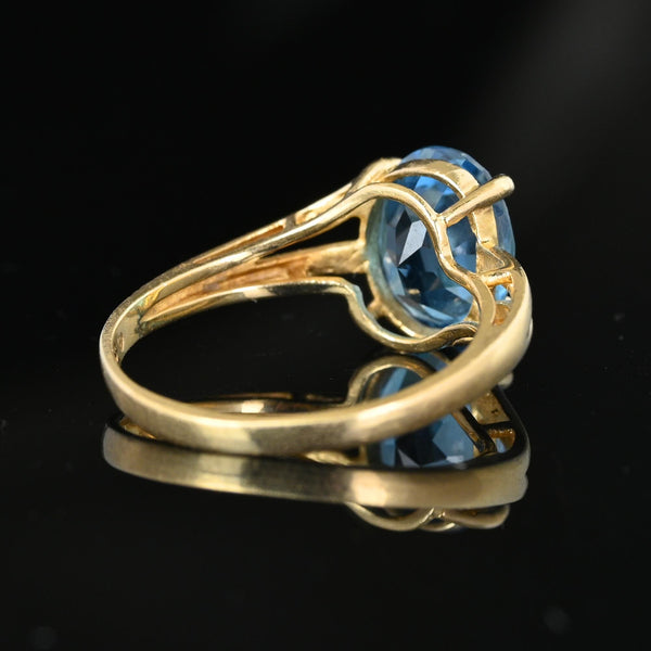 Vintage MidCentury 14K Gold Oval Blue Topaz Ring - Boylerpf