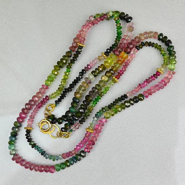 Natural Tourmaline Double Strand Necklace, 14K Gold
