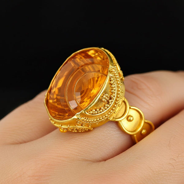 Luna Felix Citrine Ring 18K Gold Artisan Statement Ring - Boylerpf