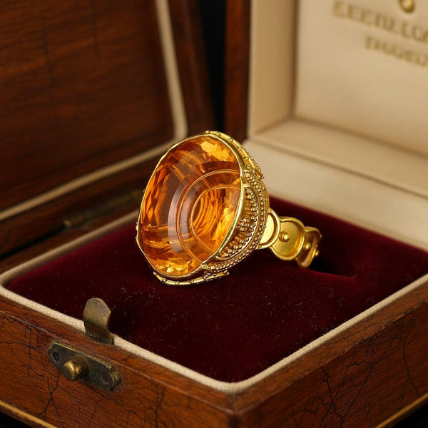 Luna Felix Citrine Ring 18K Gold Artisan Statement Ring - Boylerpf