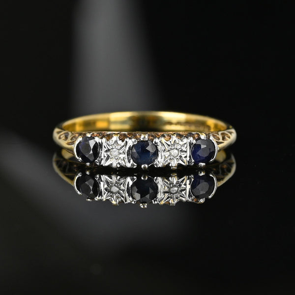 Vintage Gold Star Set Diamond Sapphire Ring Band - Boylerpf