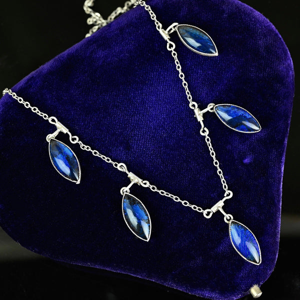 Antique Morpho Butterfly Wing Fringe Necklace - Boylerpf