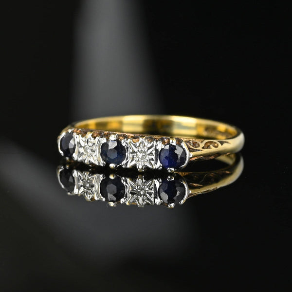Vintage Gold Star Set Diamond Sapphire Ring Band - Boylerpf
