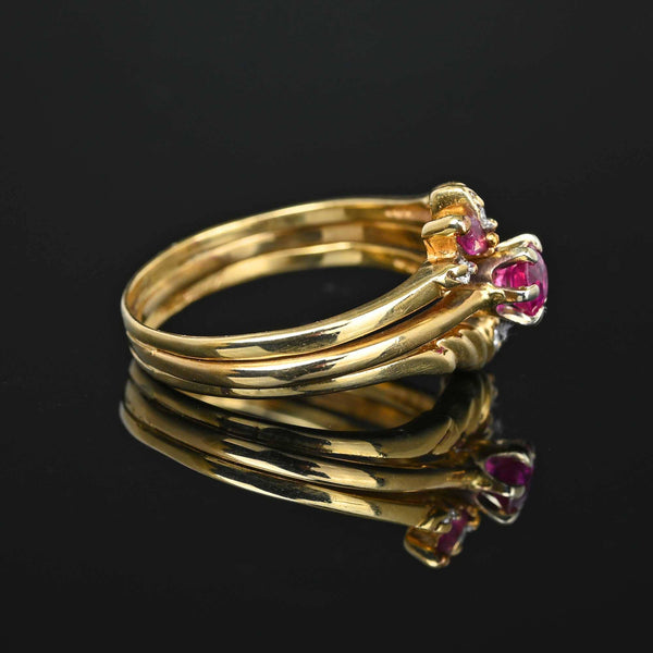 14K Gold Triple Band Diamond Ruby Cluster Ring - Boylerpf
