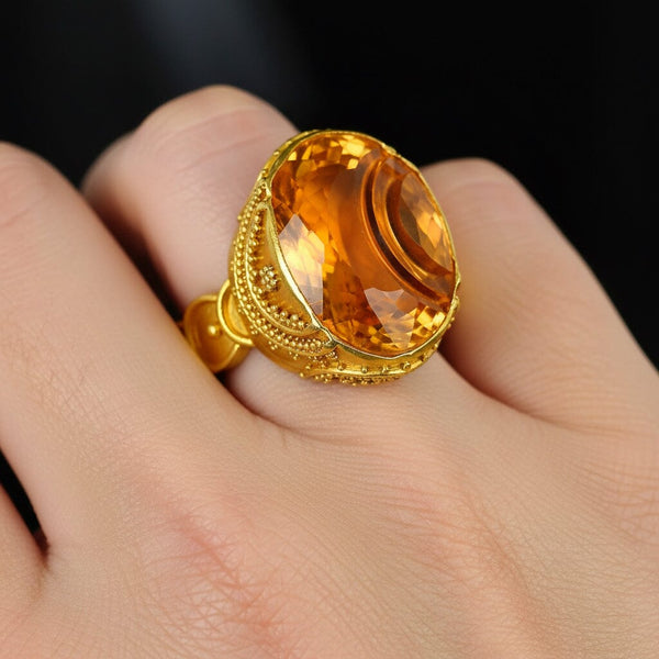 Luna Felix Citrine Ring 18K Gold Artisan Statement Ring - Boylerpf