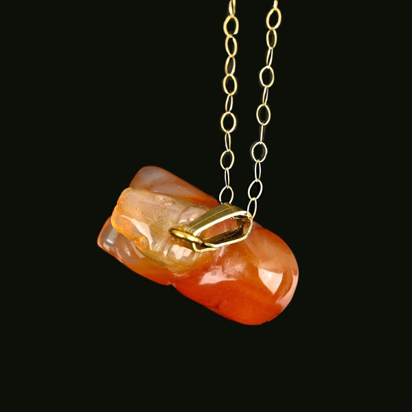 Vintage 9K Gold Carved Horse Carnelian Pendant Necklace - Boylerpf