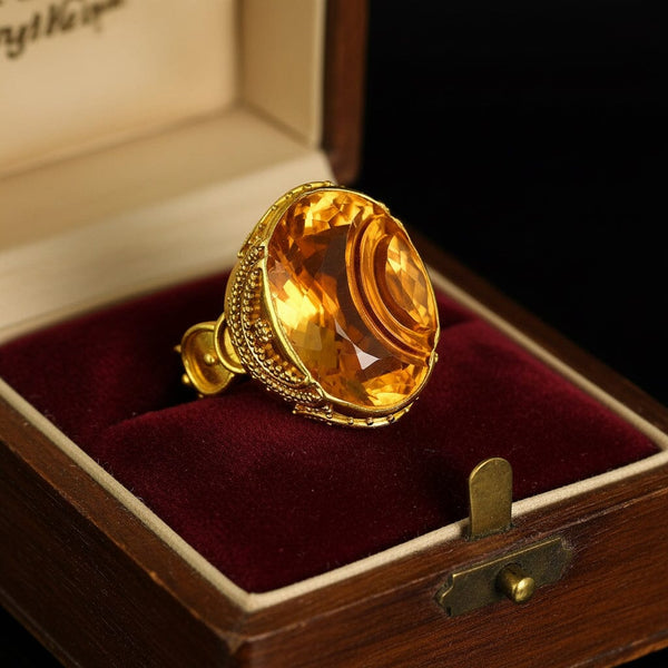 Luna Felix Citrine Ring 18K Gold Artisan Statement Ring - Boylerpf