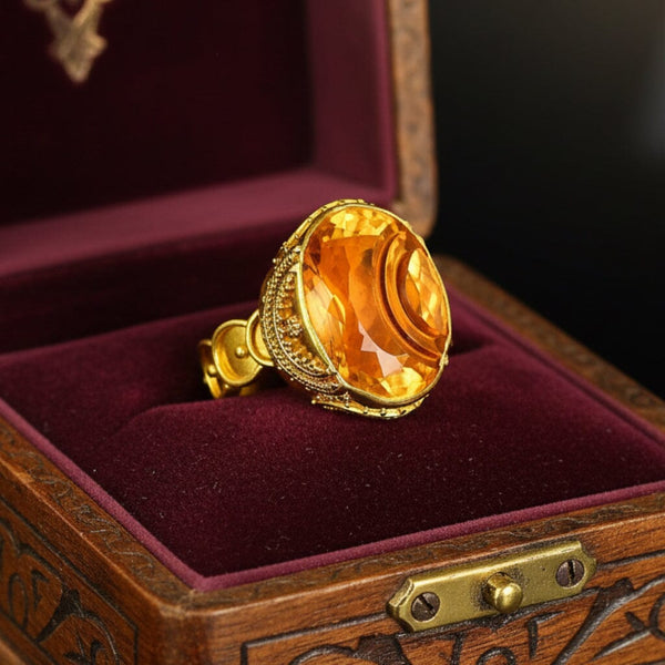 Luna Felix Citrine Ring 18K Gold Artisan Statement Ring - Boylerpf