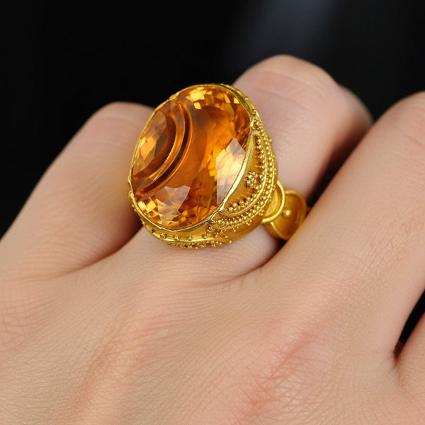 Luna Felix Citrine Ring 18K Gold Artisan Statement Ring - Boylerpf