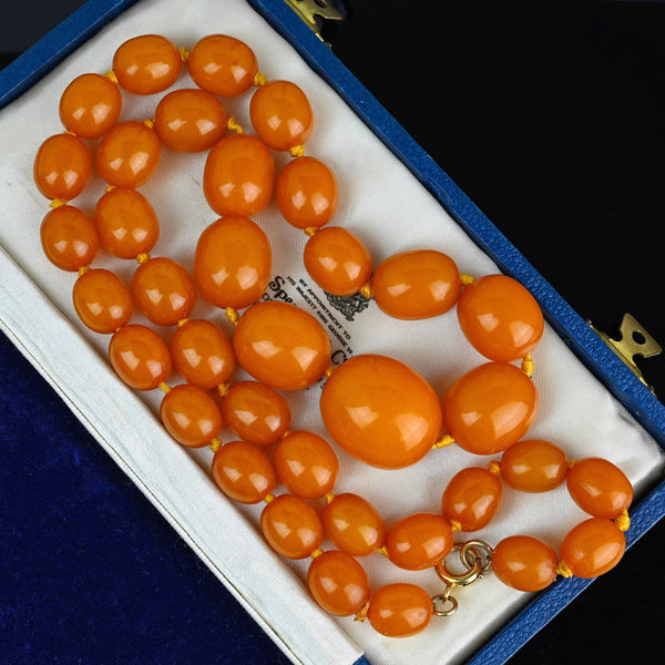 Art Deco Natural Butterscotch Egg Yolk Amber Bead Necklace - Boylerpf