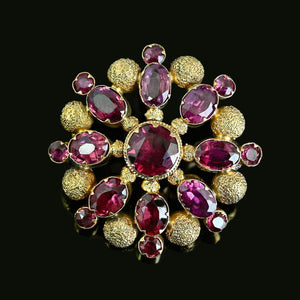 Antique 15K Gold Floral Cluster Amethyst Brooch - Boylerpf