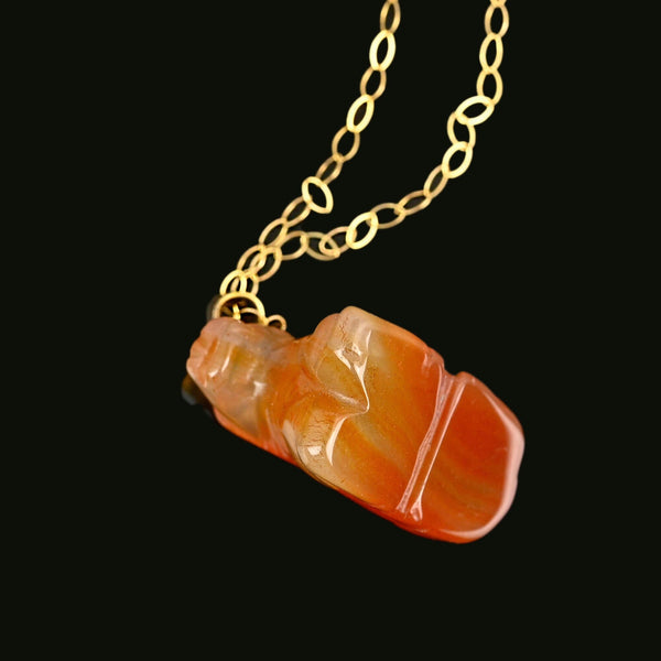 Vintage 9K Gold Carved Horse Carnelian Pendant Necklace - Boylerpf