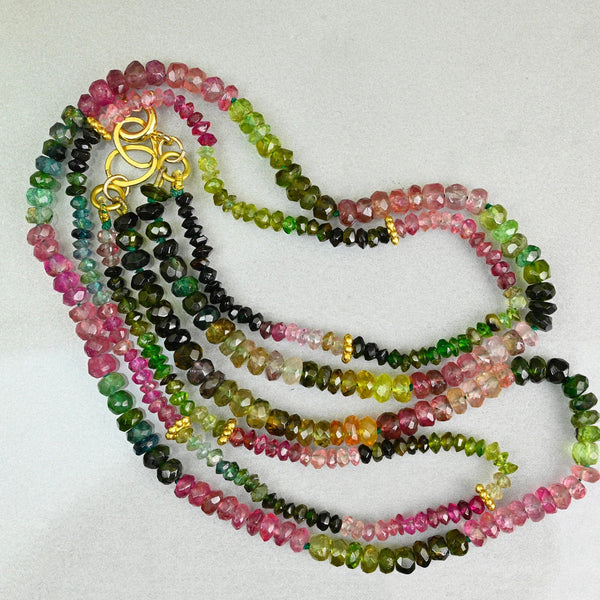 Natural Tourmaline Double Strand Necklace, 14K Gold