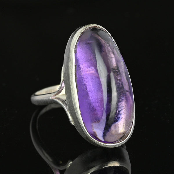 Large Scottish Amethyst Cabochon Ring in Silver - Boylerpf