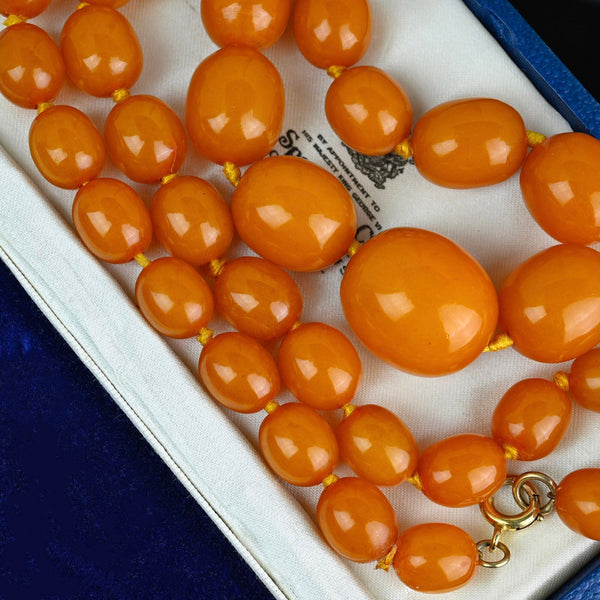 Art Deco Natural Butterscotch Egg Yolk Amber Bead Necklace - Boylerpf