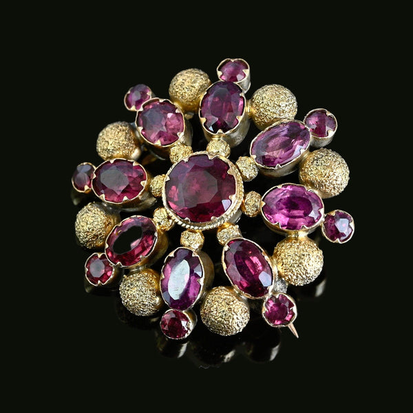 Antique 15K Gold Floral Cluster Amethyst Brooch - Boylerpf