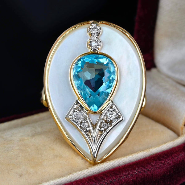 Impressive Diamond Pearl Pear Cut Blue Topaz Ring - Boylerpf