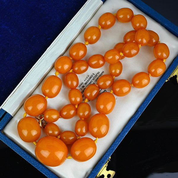 Art Deco Natural Butterscotch Egg Yolk Amber Bead Necklace - Boylerpf