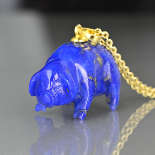 Vintage Lapis Lazuli Pig Pendant in Gold Vermeil