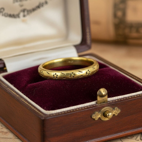 Antique Art Deco 18K Gold Orange Blossom Wedding Band