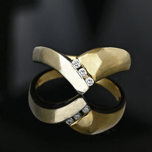 Vintage 14K Gold Two Tone Wishbone Diamond Ring - Boylerpf