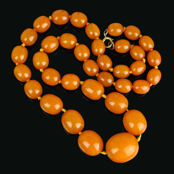 Art Deco Natural Butterscotch Egg Yolk Amber Bead Necklace - Boylerpf