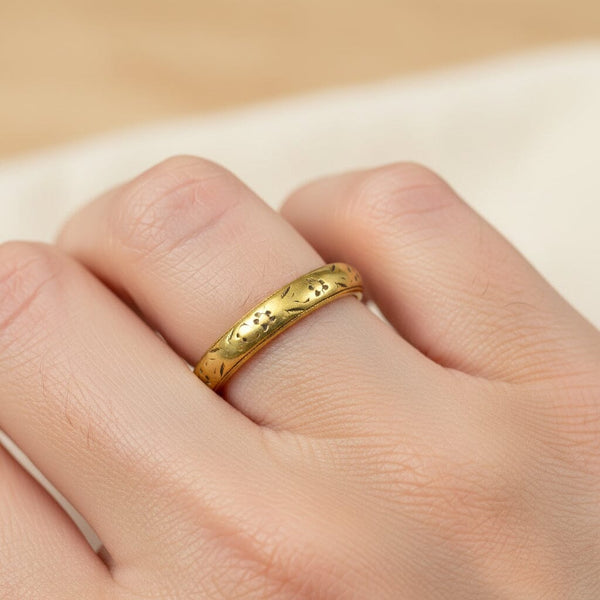 Antique Art Deco 18K Gold Orange Blossom Wedding Band