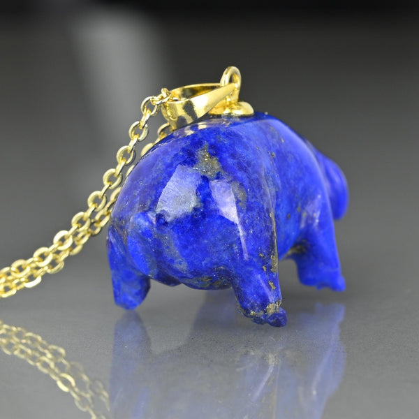 Vintage Lapis Lazuli Pig Pendant in Gold Vermeil