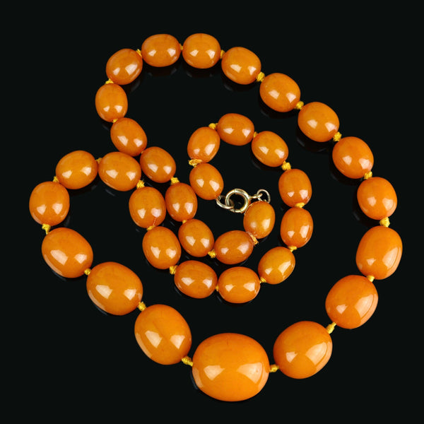 Art Deco Natural Butterscotch Egg Yolk Amber Bead Necklace - Boylerpf