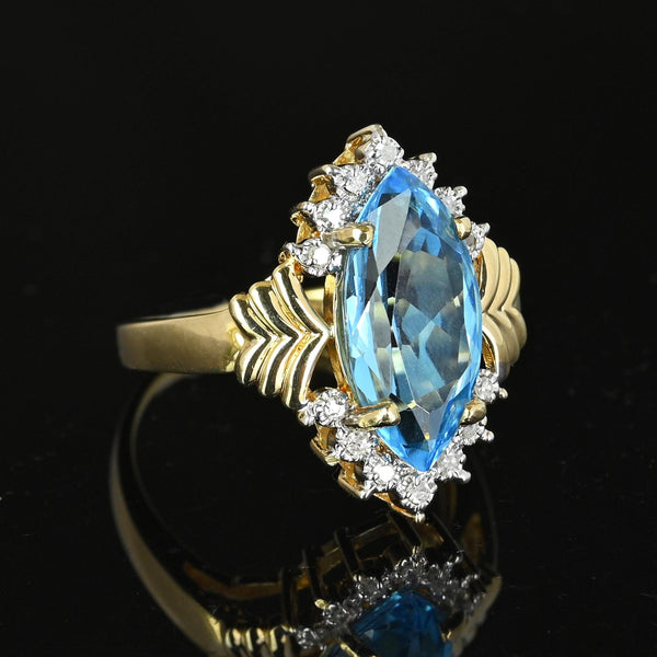 Vintage Gold Marquise Blue Topaz Diamond Cluster Ring - Boylerpf